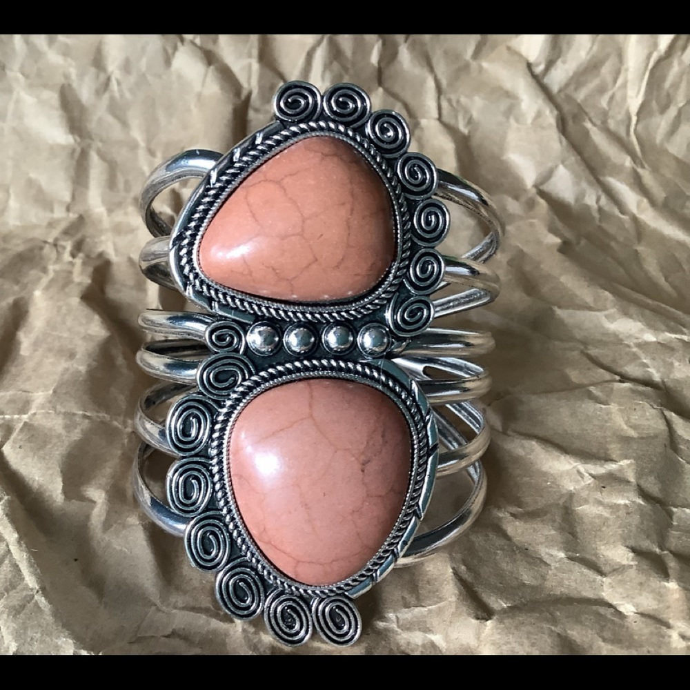 Chocolate Brown Crackle Stone Silver Cuff.